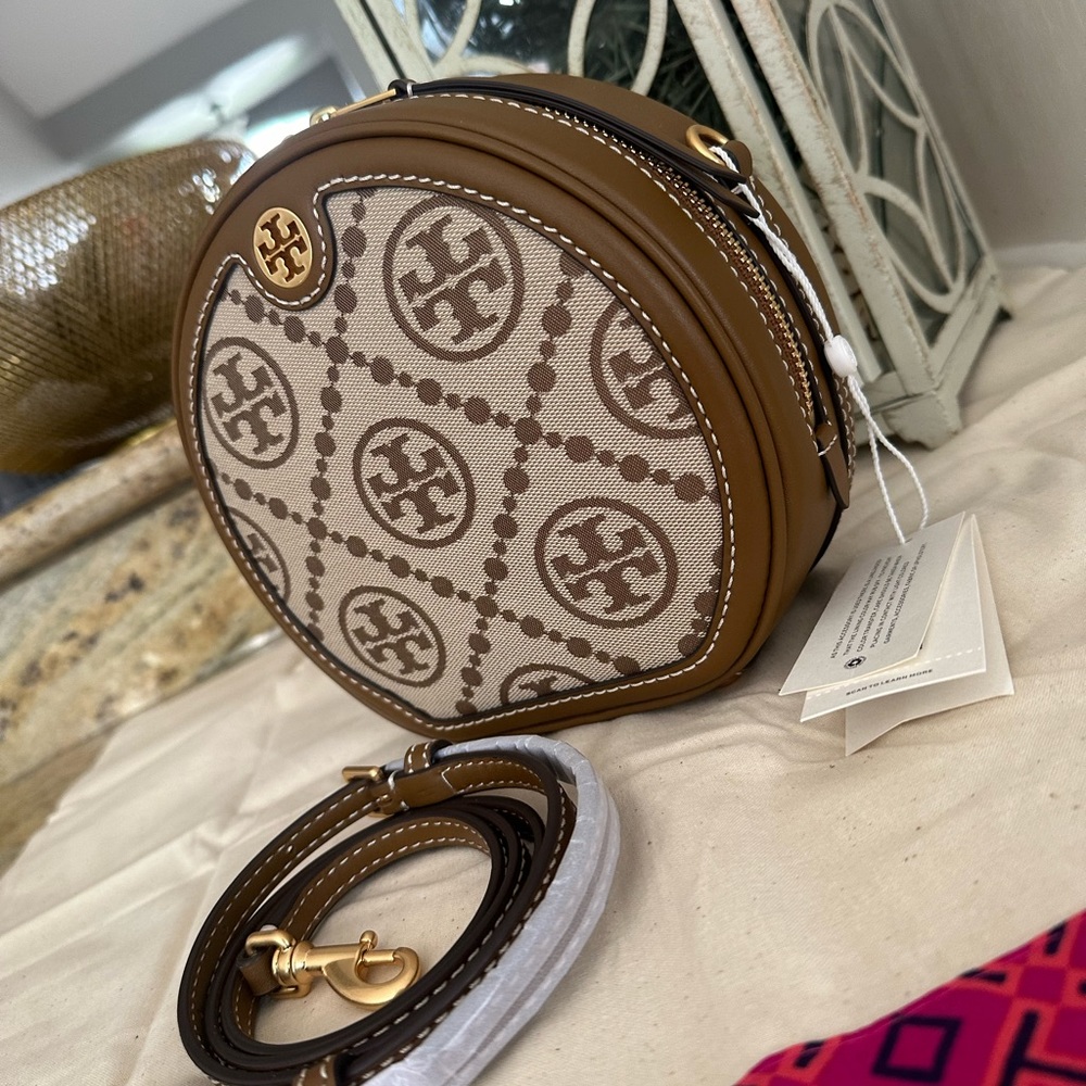 NEW Tory Burch T Monogram Hazelnut Jacquard Circle Bag - $478 - Picture 6 of 7